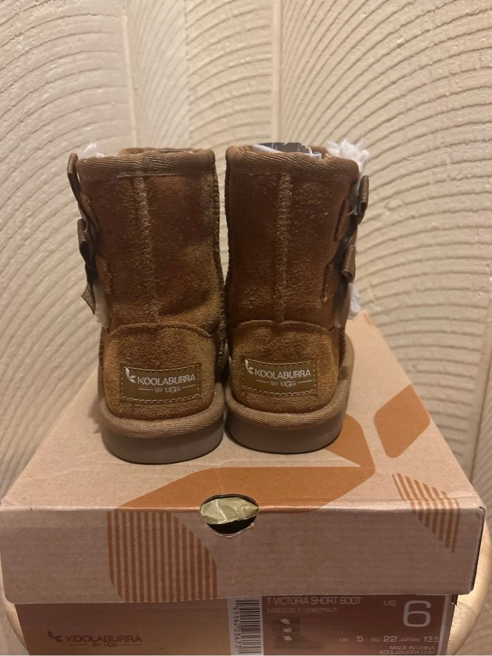 Koolaburra Toddlers' Chestnut Brown Suede Short Boots with Bow Trim